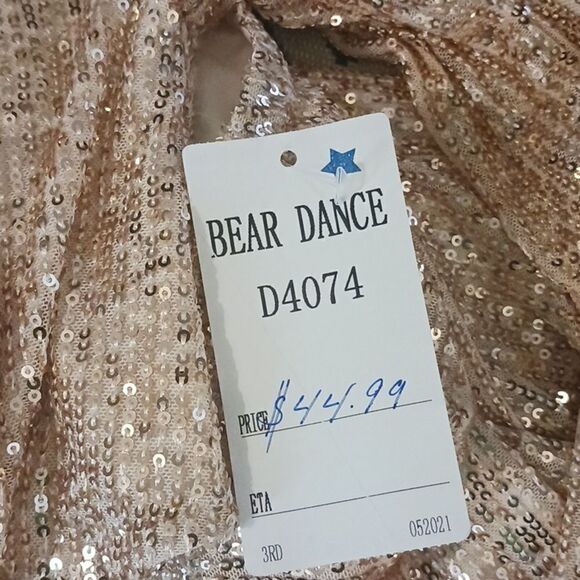 BEAR DANCE Rose Gold/ peach sequin cut out mini dress size small - Picture 11 of 11